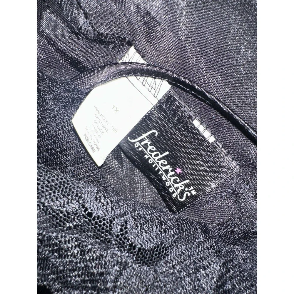 VTG Fredericks of Hollywood Nightie Y2K Nightgown Slip Dress Black Shiny Goth 1X